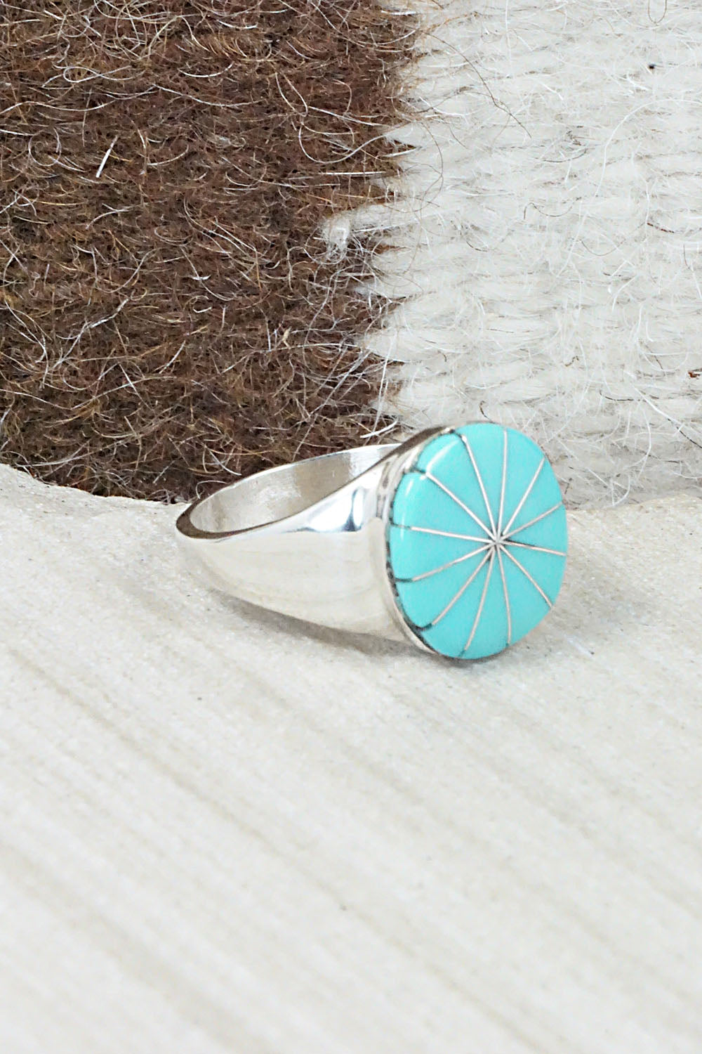 Turquoise & Sterling Silver Ring - Johnson Laweka - Size 9.5