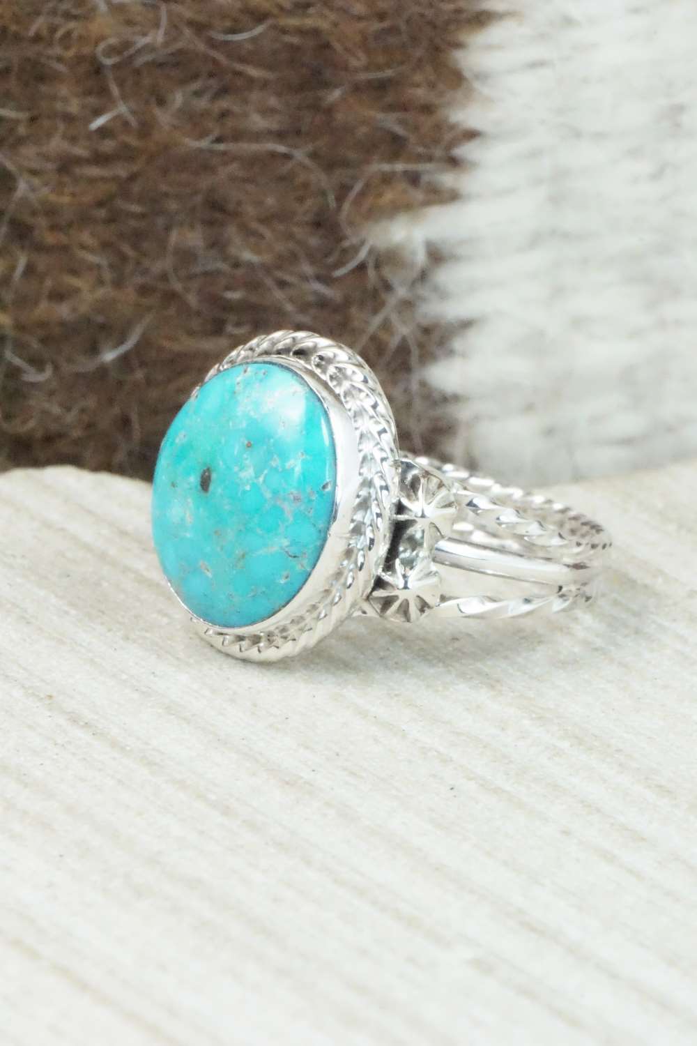 Turquoise & Sterling Silver Ring - Samuel Yellowhair - Size 8.75