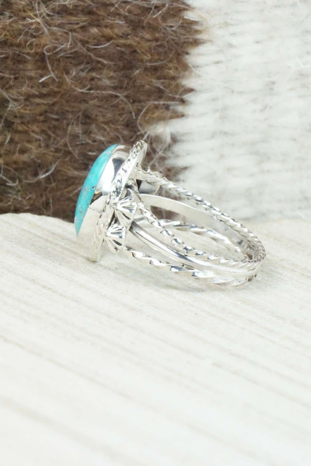 Turquoise & Sterling Silver Ring - Samuel Yellowhair - Size 8.75