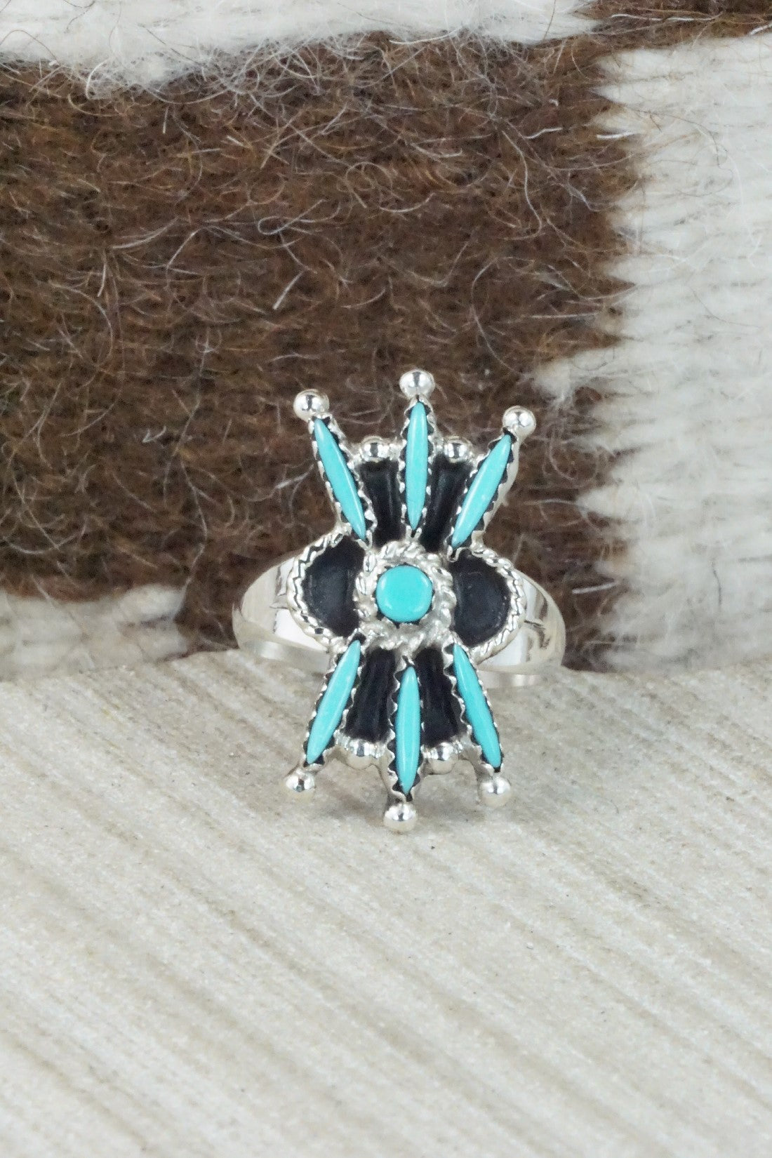 Turquoise & Sterling Silver Ring - Jack Etsate - Size 7.25