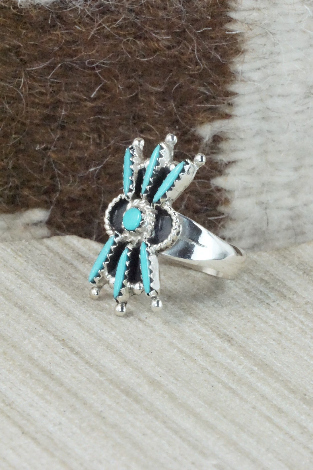 Turquoise & Sterling Silver Ring - Jack Etsate - Size 7.25