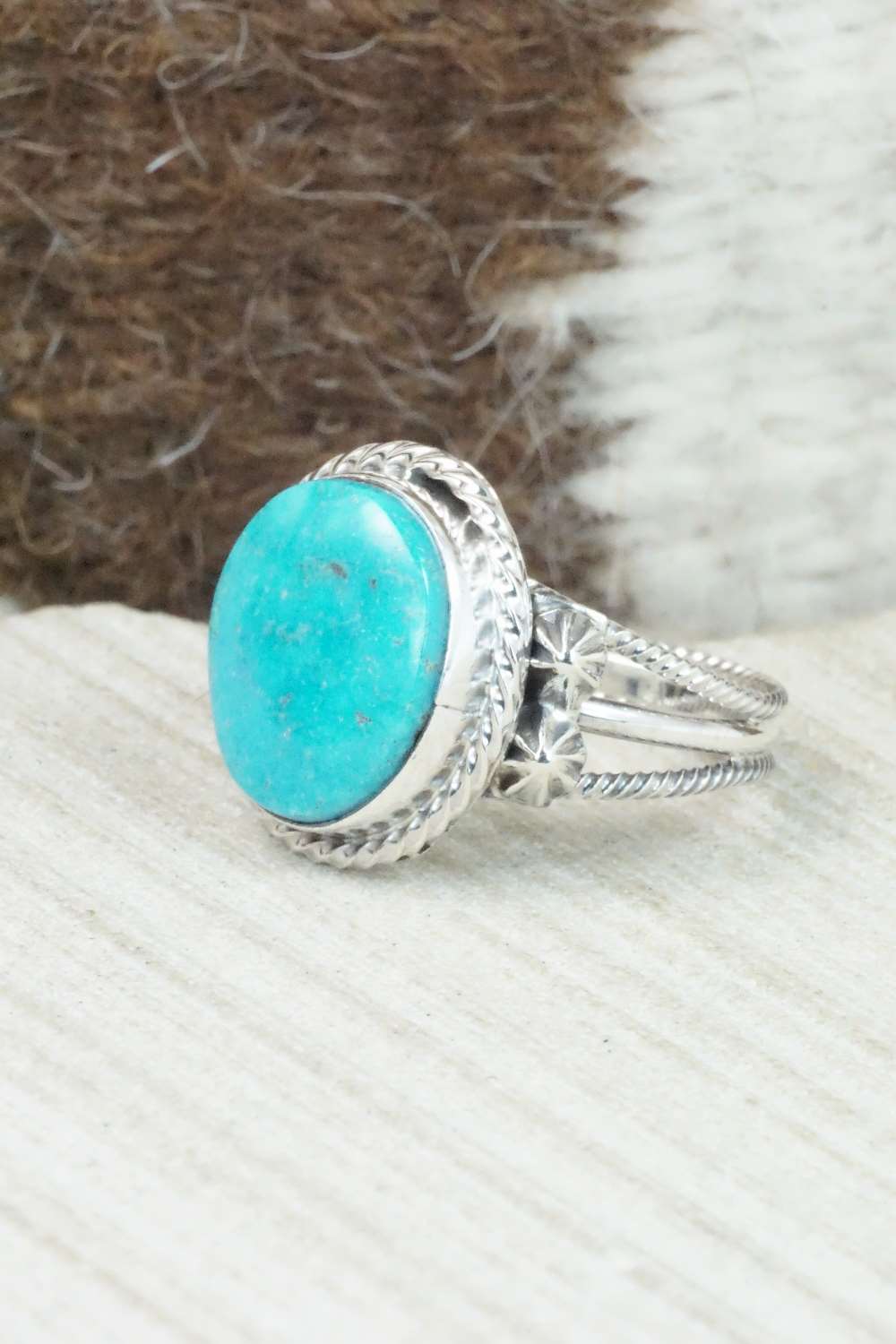 Turquoise & Sterling Silver Ring - Samuel Yellowhair - Size 8.75