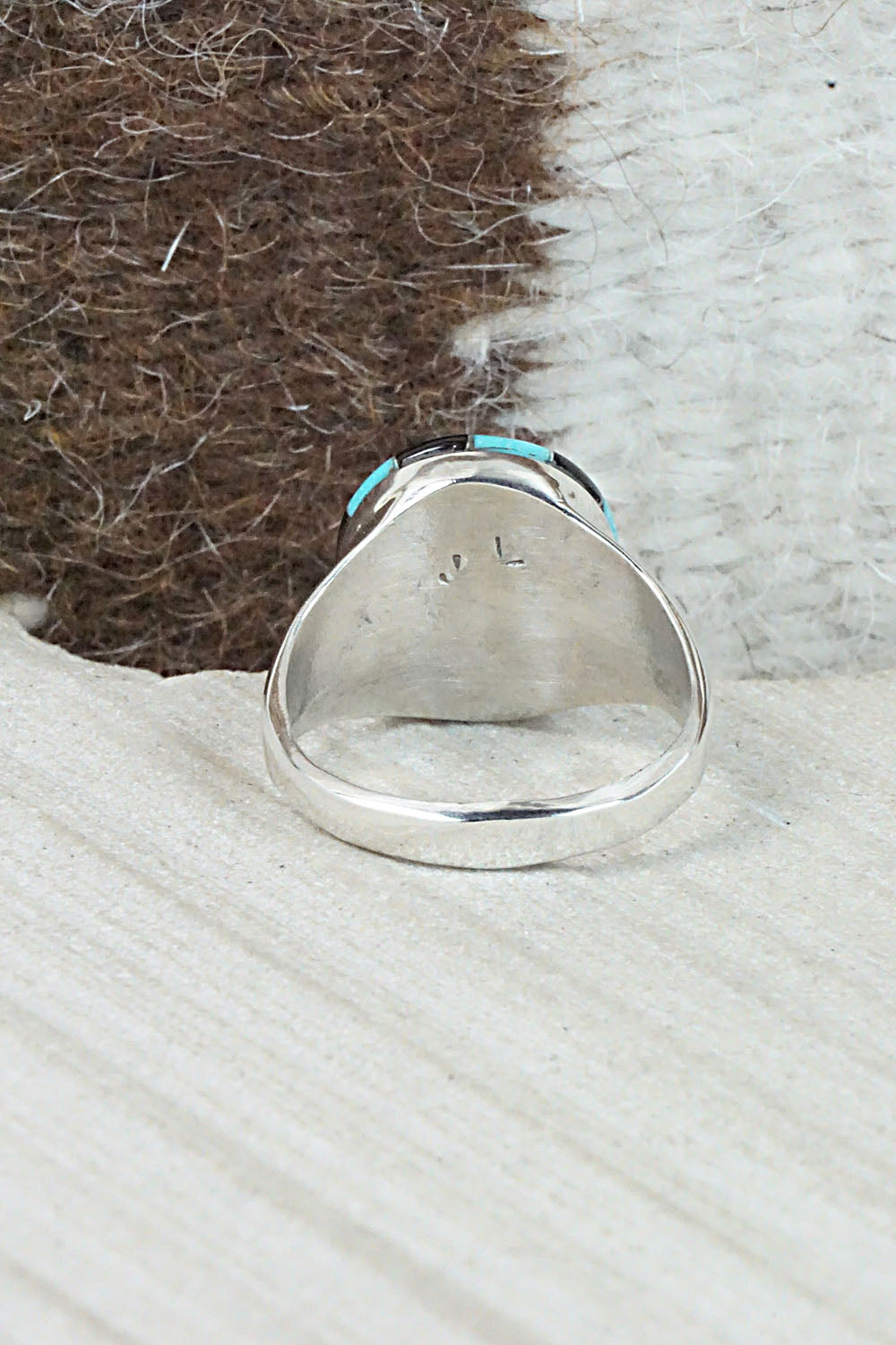 Turquoise, Onyx & Sterling Silver Ring - Johnson Laweka - Size 10.5