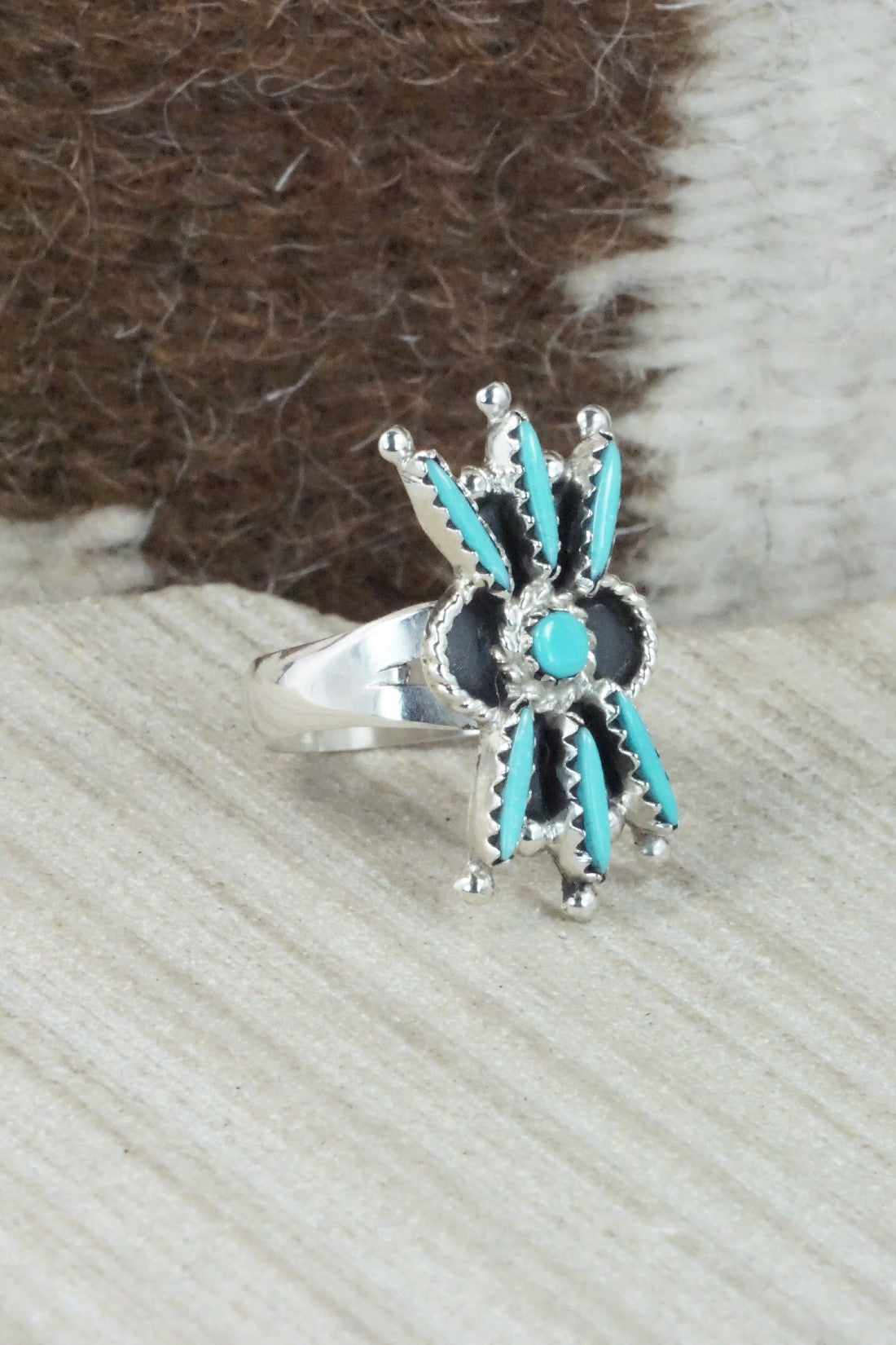Turquoise & Sterling Silver Ring - Jack Etsate - Size 7.25