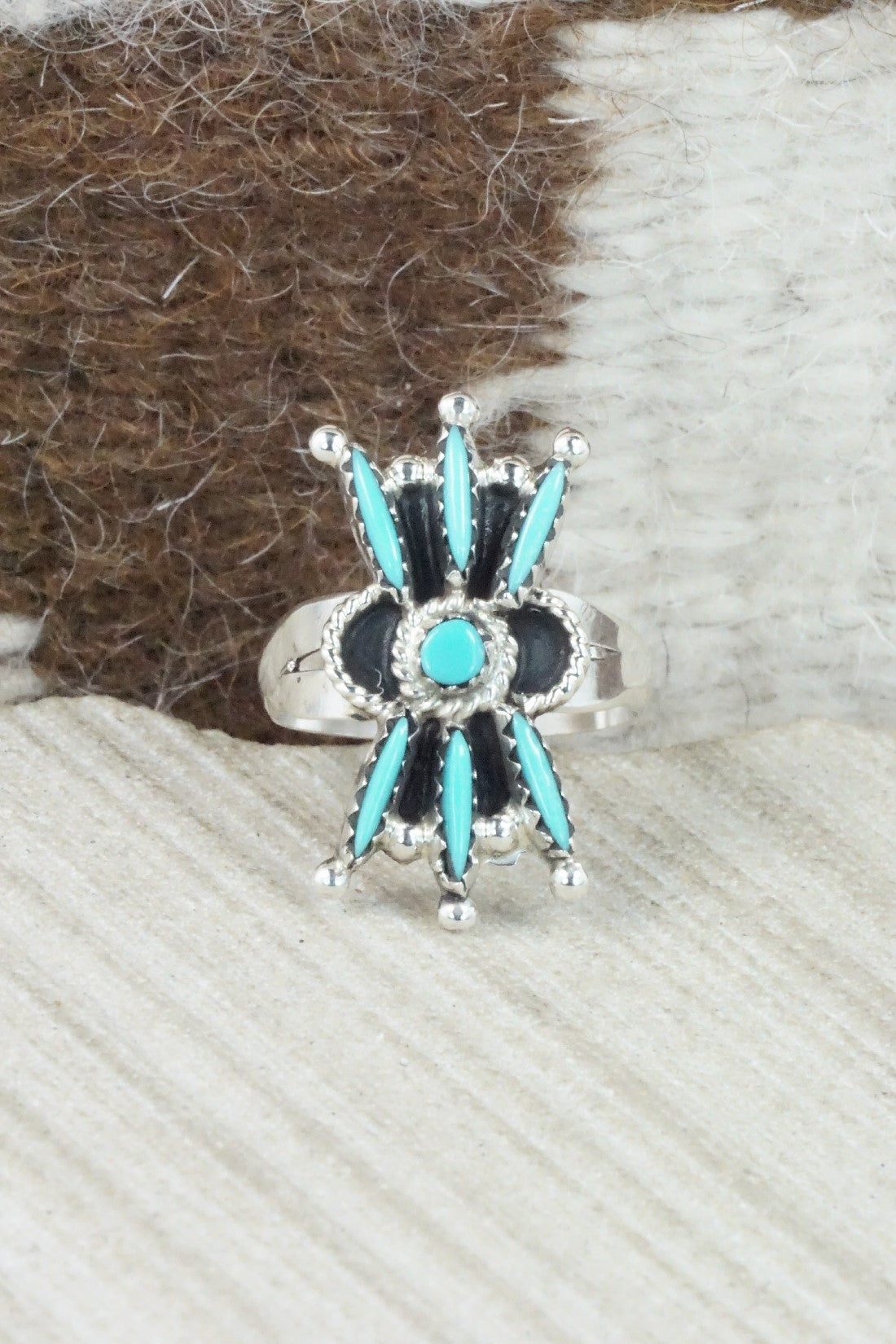 Turquoise & Sterling Silver Ring - Jack Etsate - Size 7.75