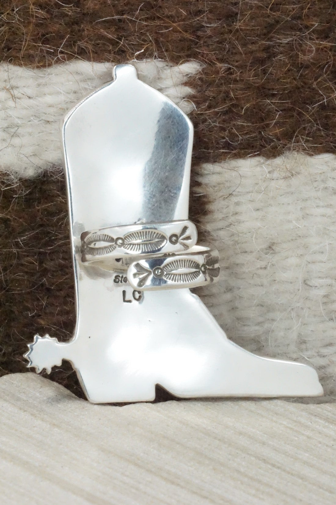 Turquoise, Coral & Sterling Silver Ring - Lee Charley - Size 8