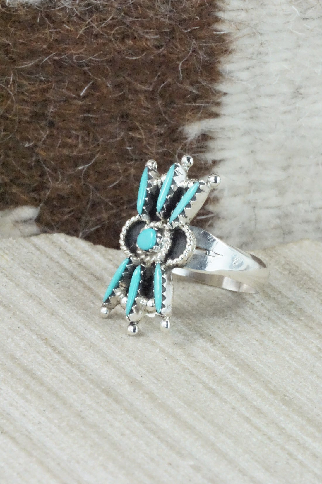 Turquoise & Sterling Silver Ring - Jack Etsate - Size 7.75