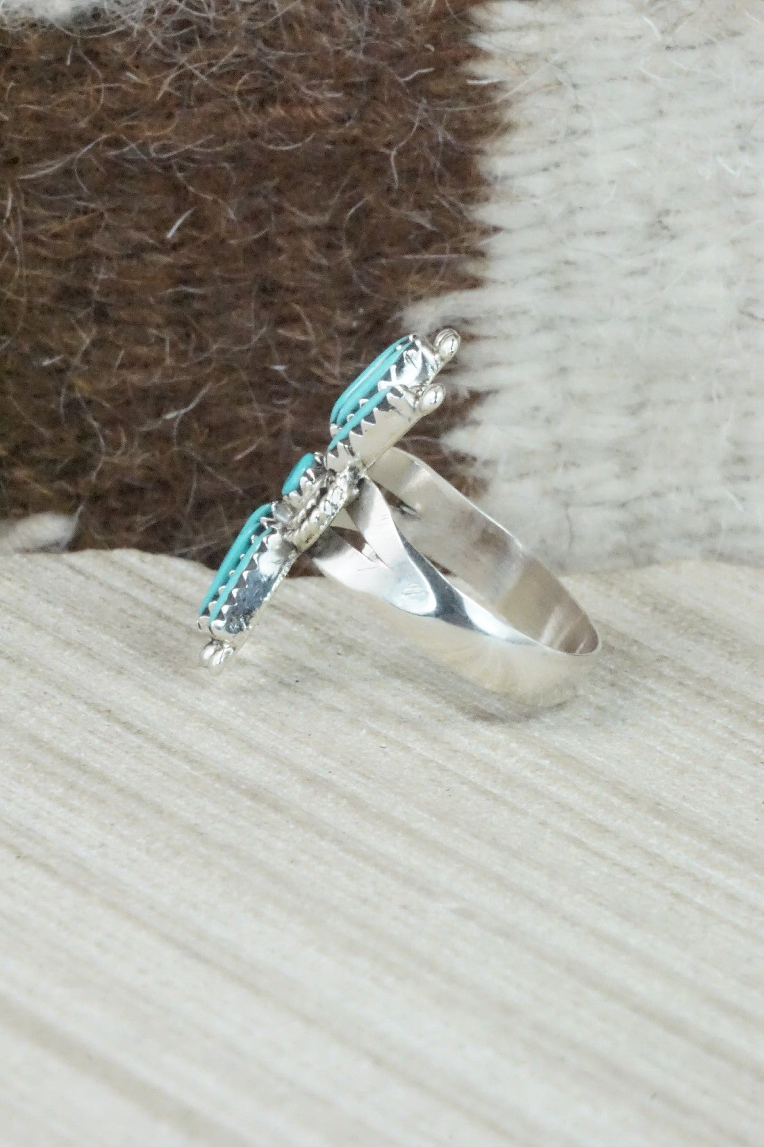 Turquoise & Sterling Silver Ring - Jack Etsate - Size 7.75