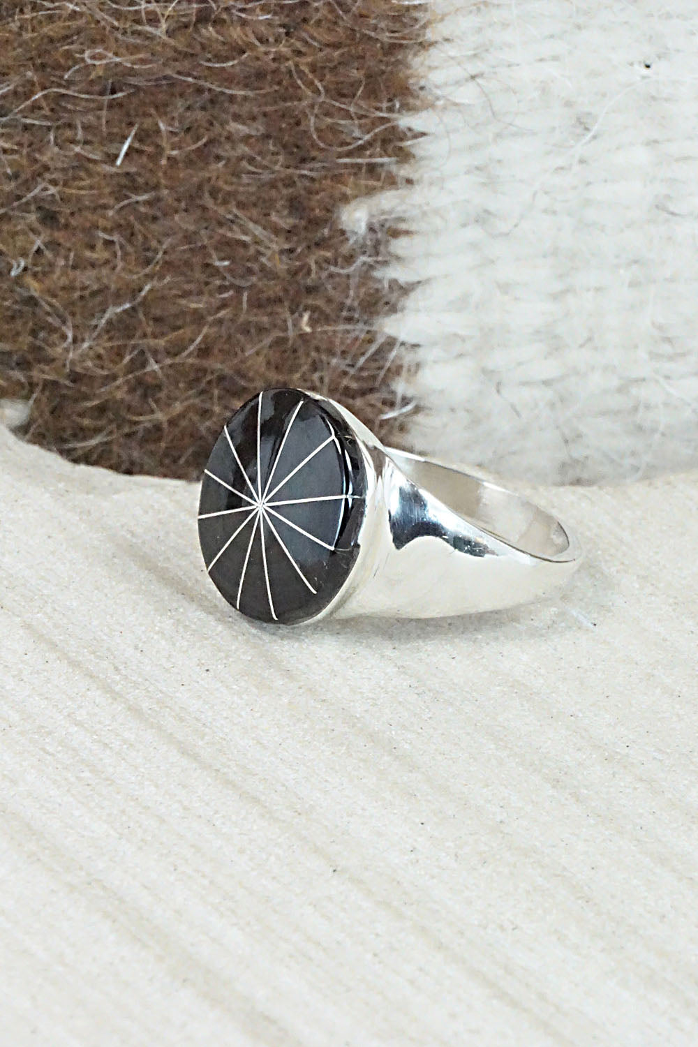 Onyx & Sterling Silver Ring - Johnson Laweka - Size 9.5