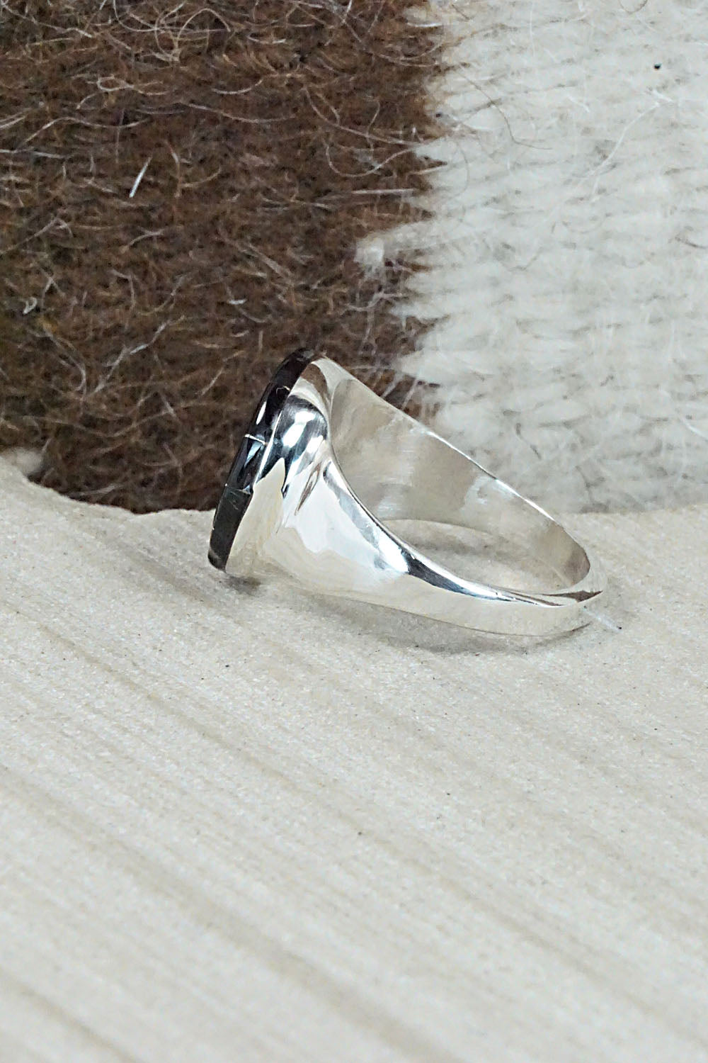 Onyx & Sterling Silver Ring - Johnson Laweka - Size 9.5