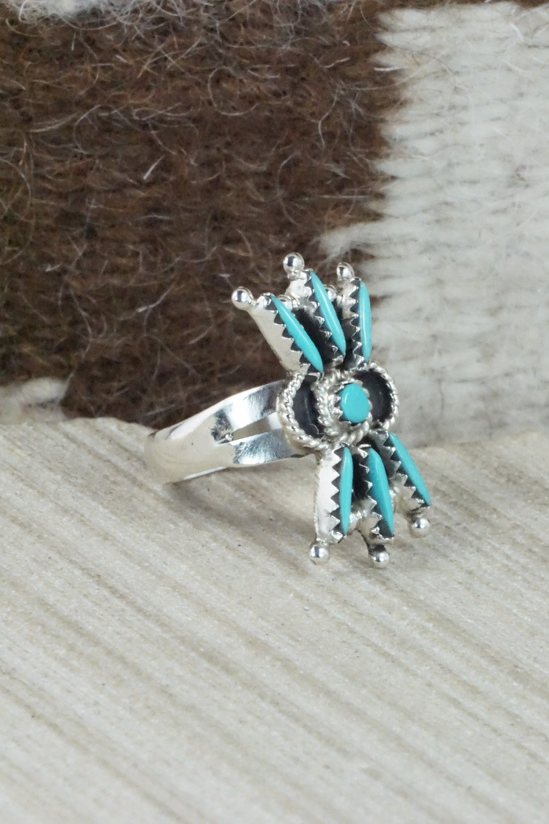 Turquoise & Sterling Silver Ring - Jack Etsate - Size 7.75
