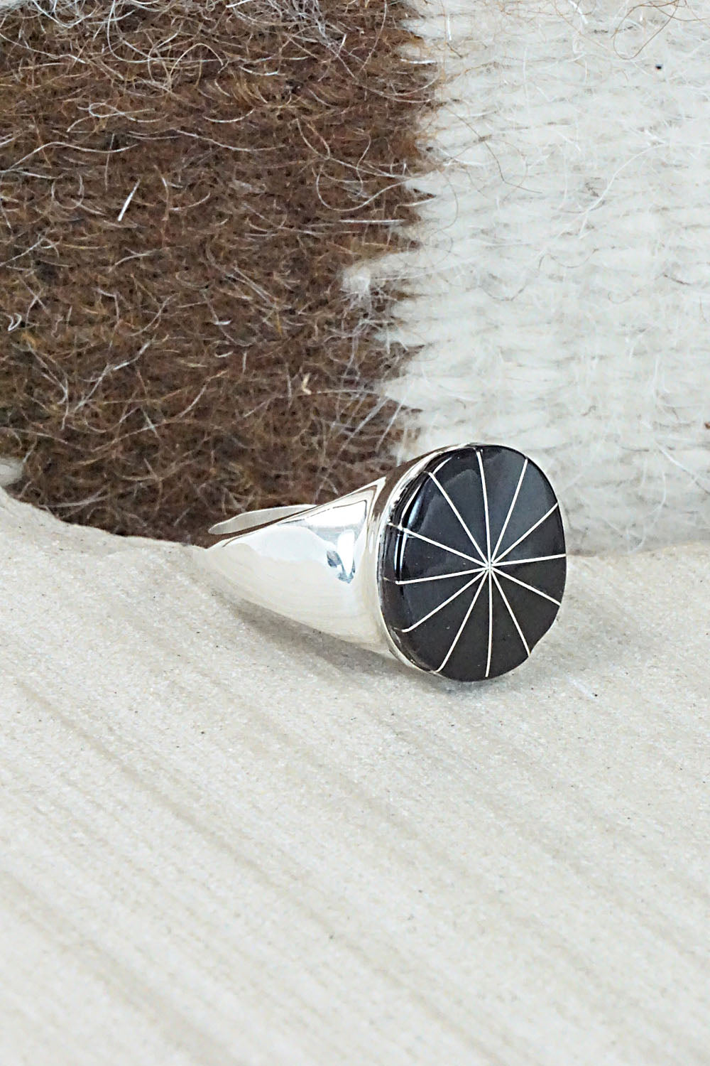 Onyx & Sterling Silver Ring - Johnson Laweka - Size 9.5