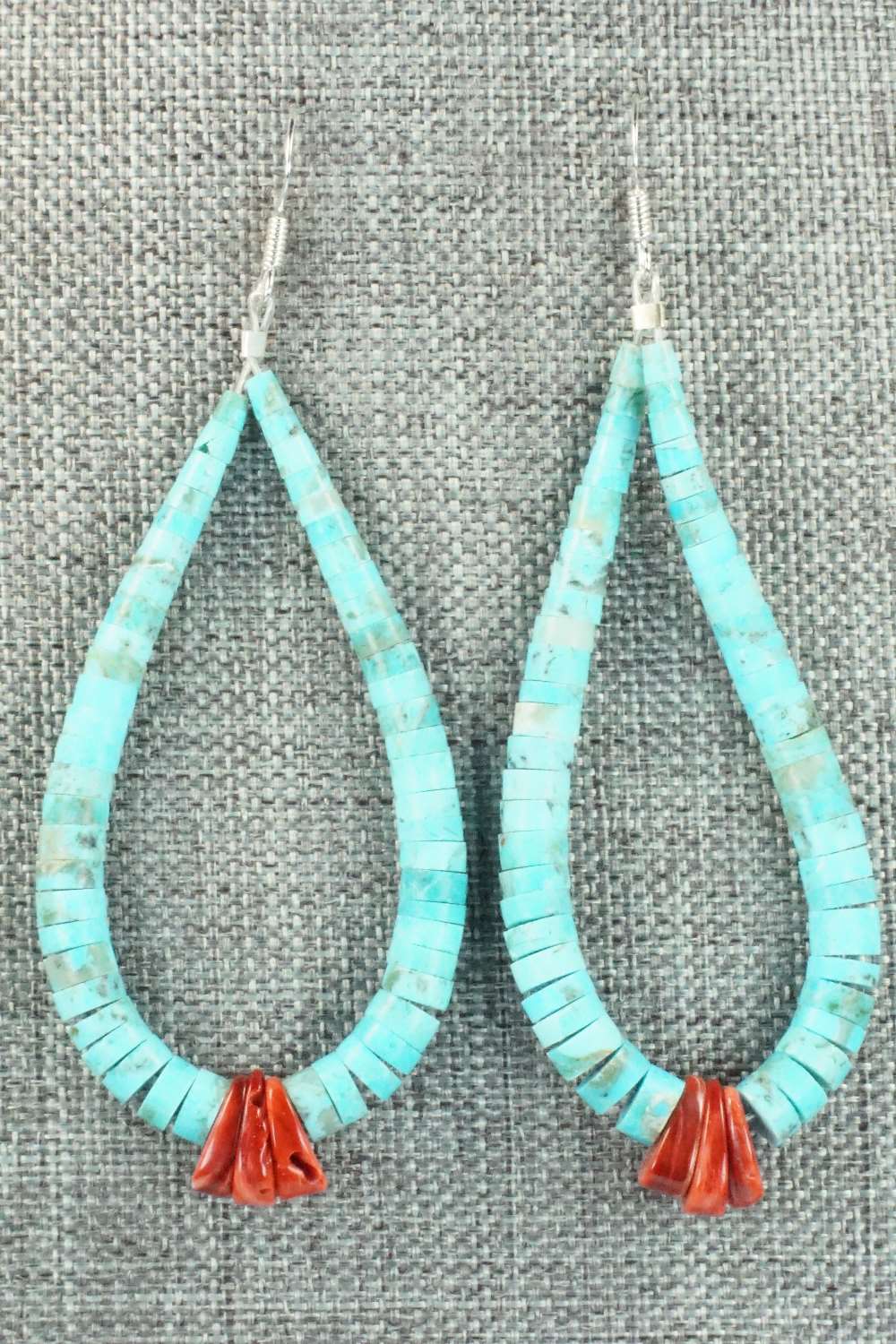 Turquoise, Spiny Oyster & Sterling Silver Earrings - Lupe Lovato