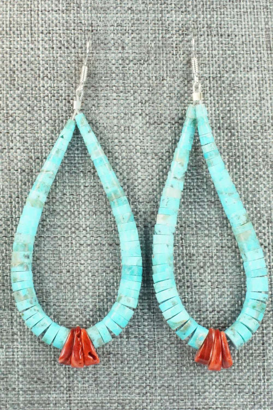 Turquoise, Spiny Oyster & Sterling Silver Earrings - Lupe Lovato
