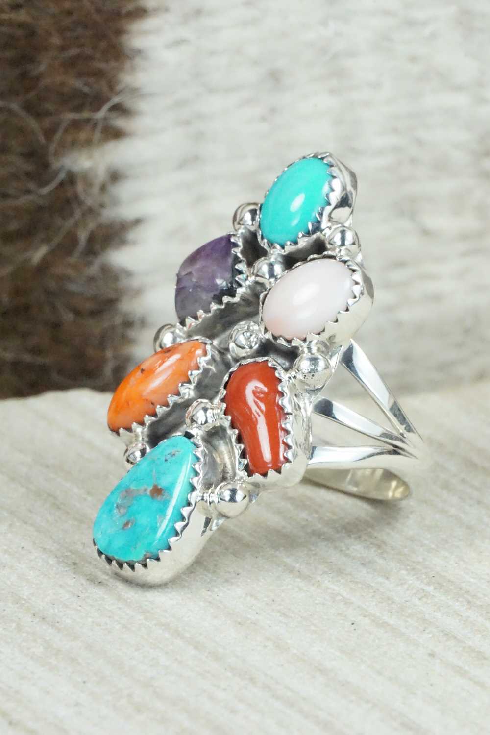 Multi Stone & Sterling Silver Ring - Roberta Begay - Size 8.25