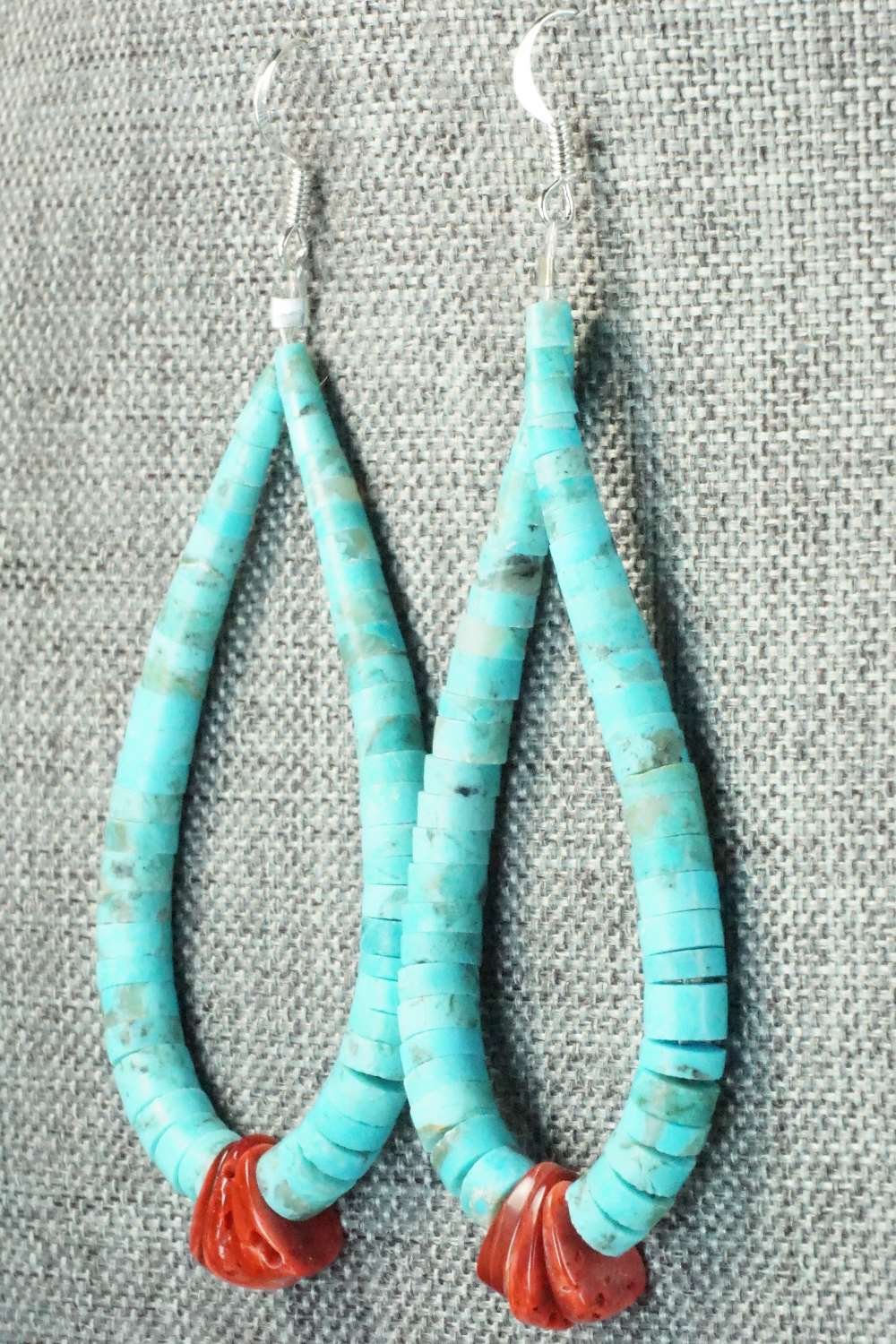 Turquoise, Spiny Oyster & Sterling Silver Earrings - Lupe Lovato