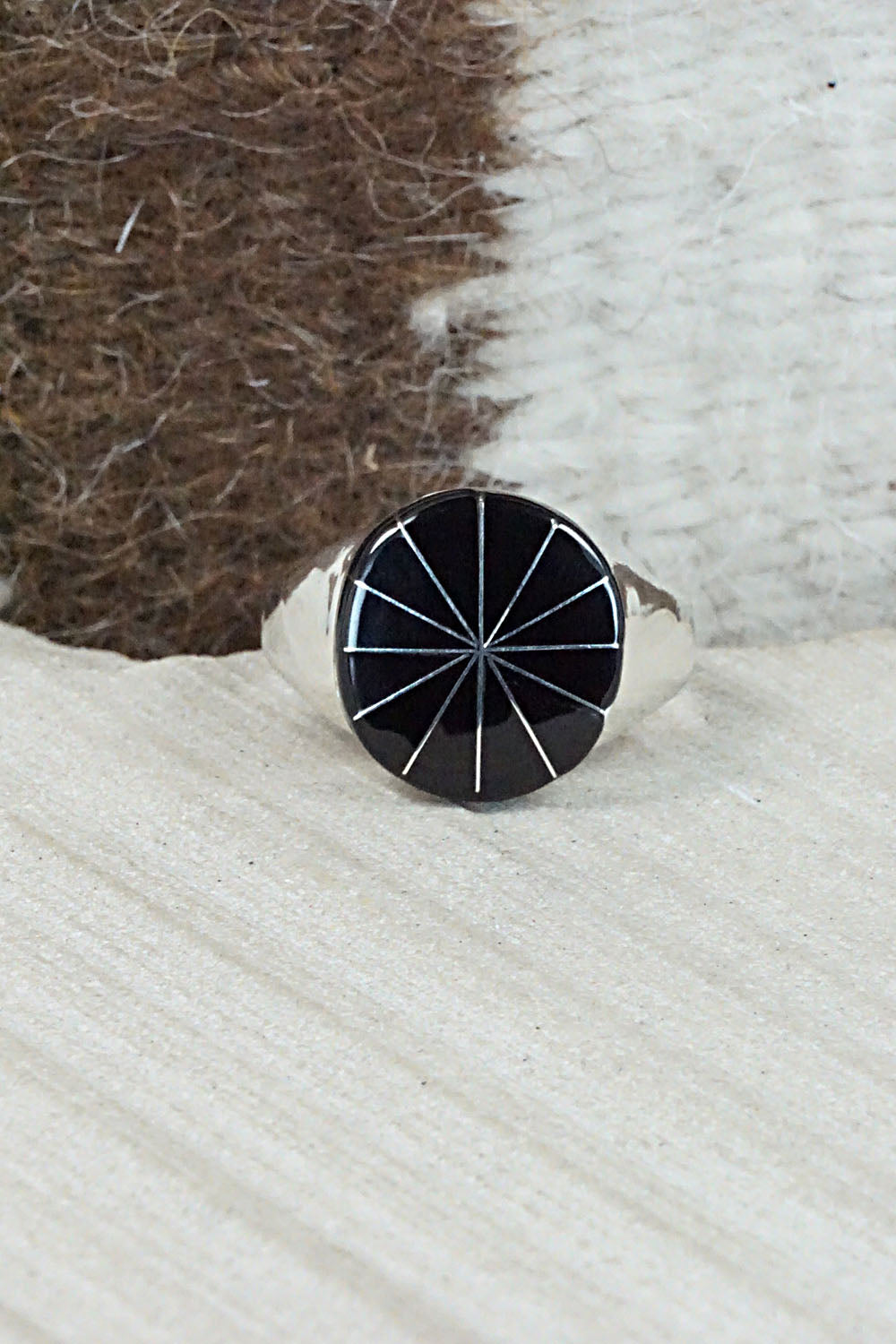 Onyx & Sterling Silver Ring - Johnson Laweka - Size 9.5