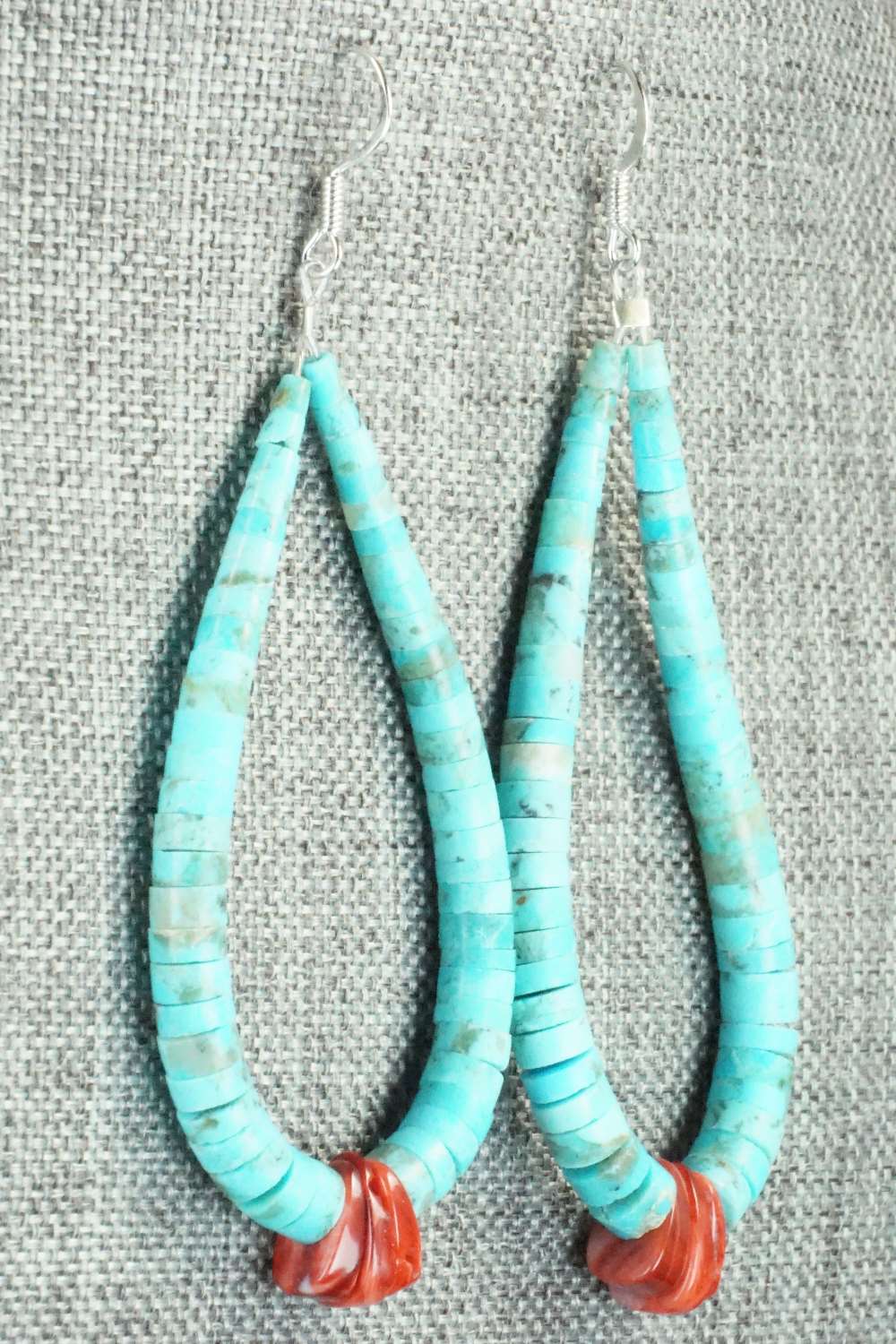 Turquoise, Spiny Oyster & Sterling Silver Earrings - Lupe Lovato