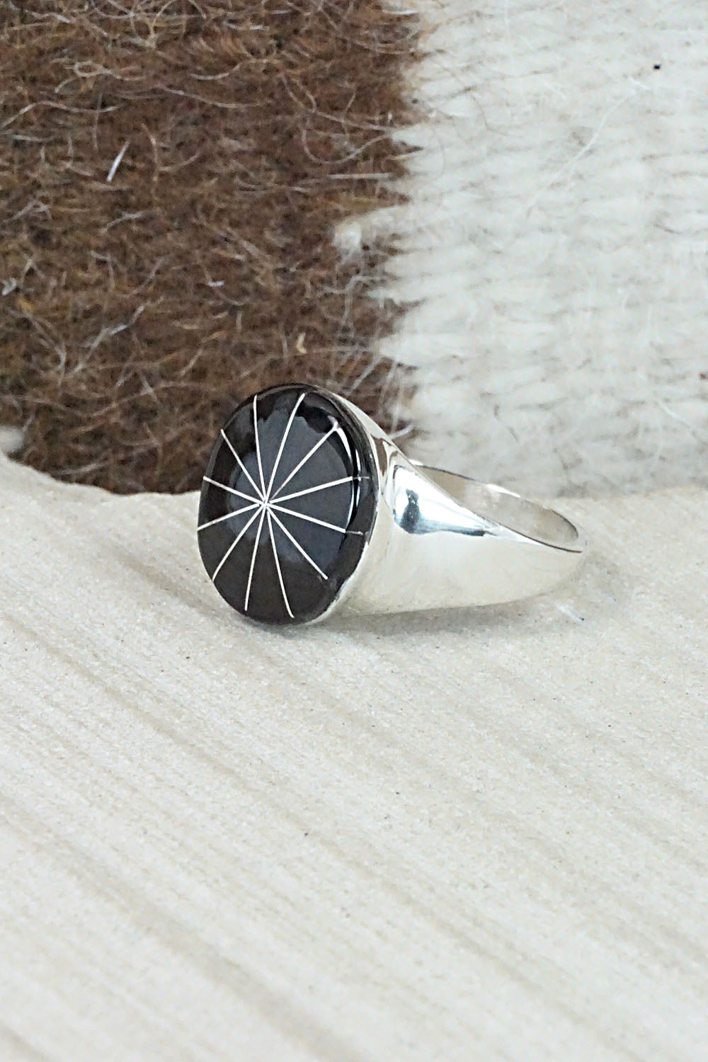 Onyx & Sterling Silver Ring - Johnson Laweka - Size 9.5