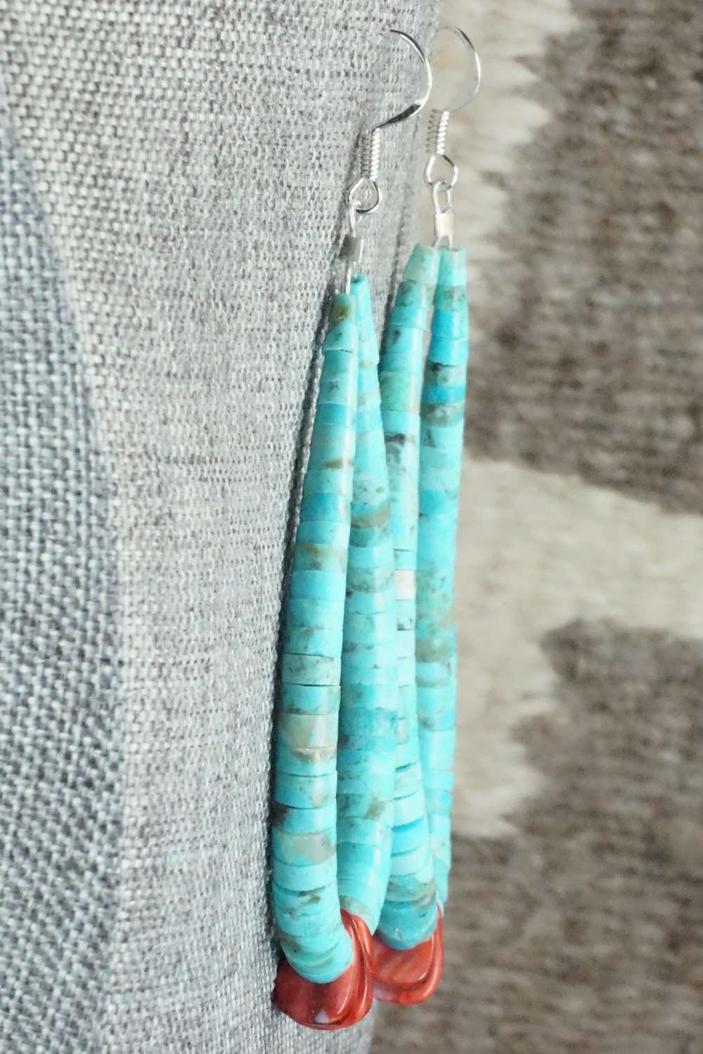 Turquoise, Spiny Oyster & Sterling Silver Earrings - Lupe Lovato