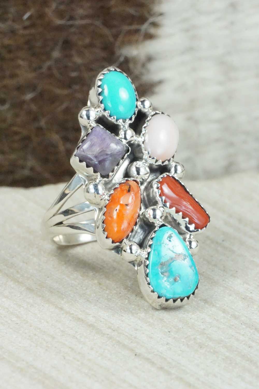 Multi Stone & Sterling Silver Ring - Roberta Begay - Size 8.25
