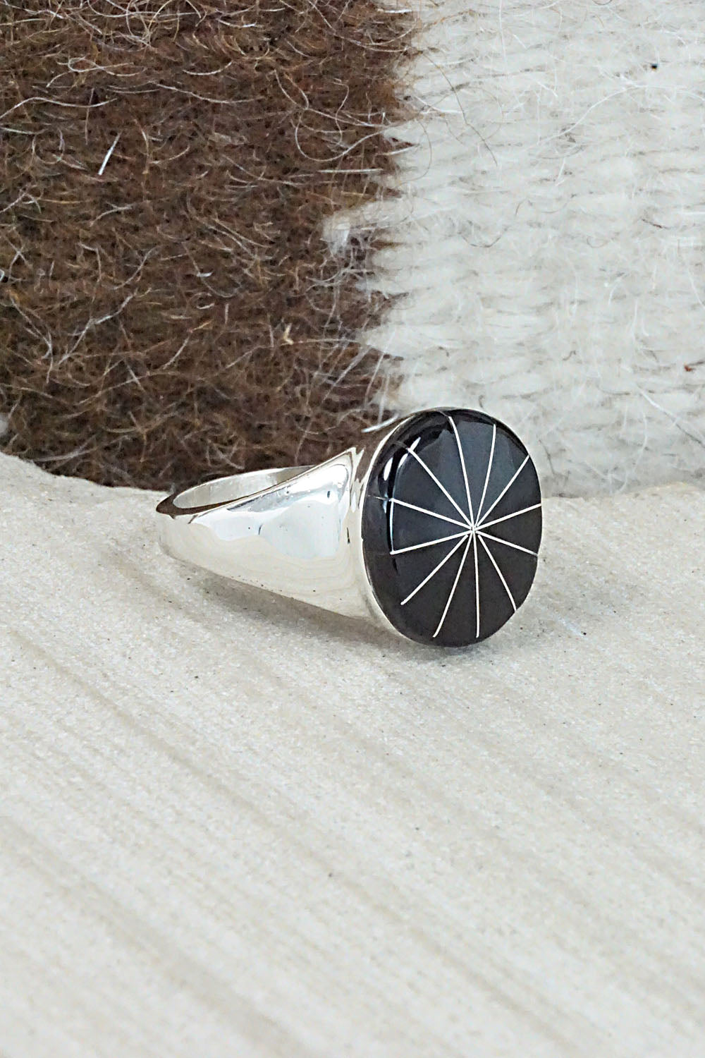 Onyx & Sterling Silver Ring - Johnson Laweka - Size 9.5