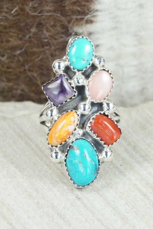 Multi Stone & Sterling Silver Ring - Roberta Begay - Size 7