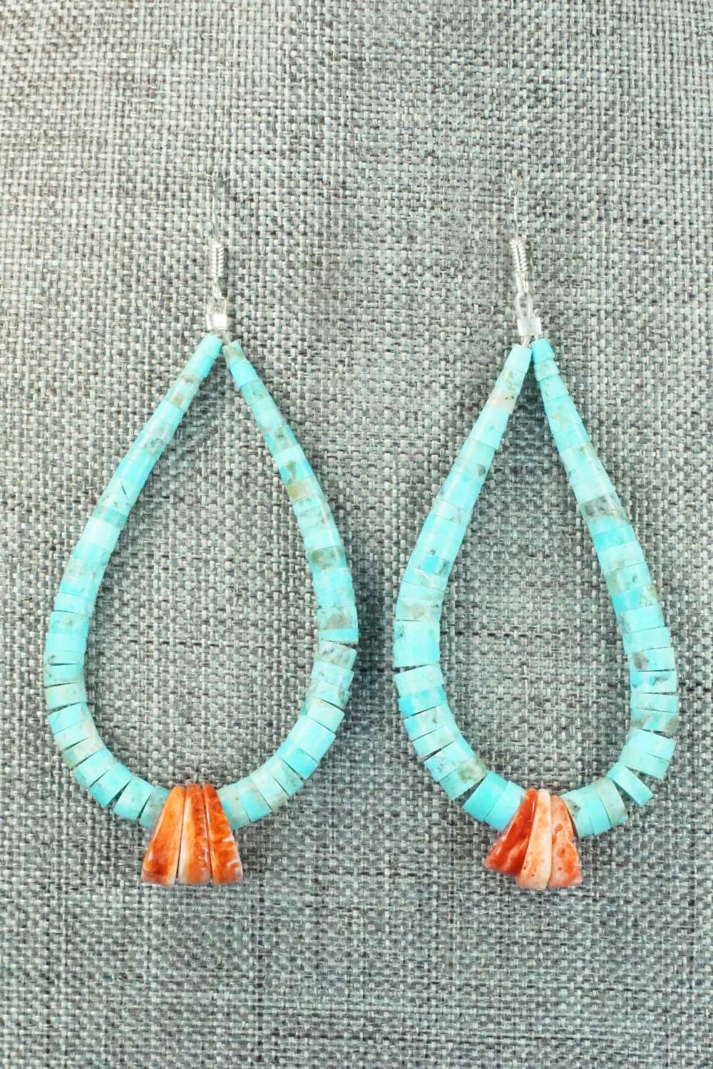 Turquoise, Spiny Oyster & Sterling Silver Earrings - Lupe Lovato
