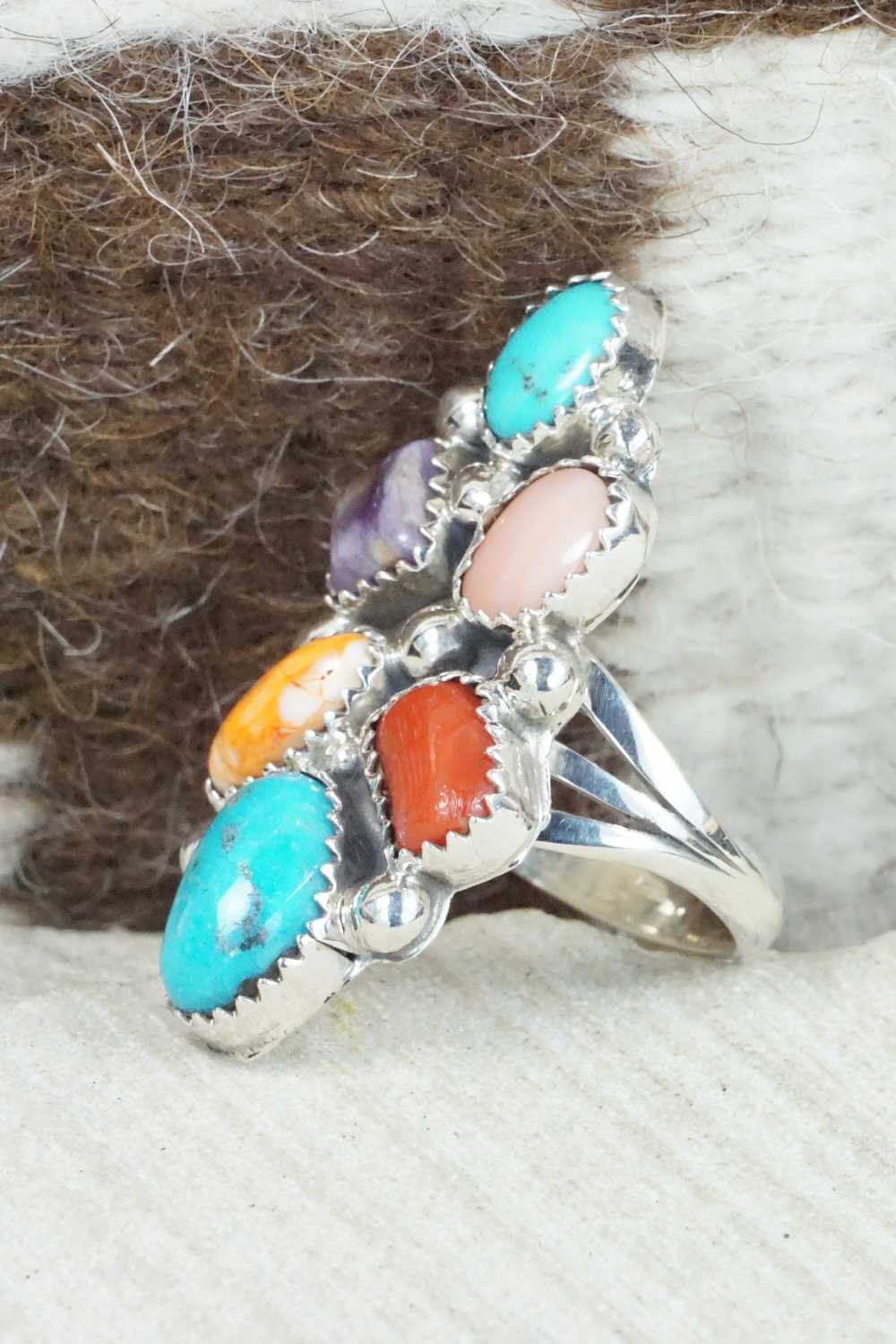 Multi Stone & Sterling Silver Ring - Roberta Begay - Size 7