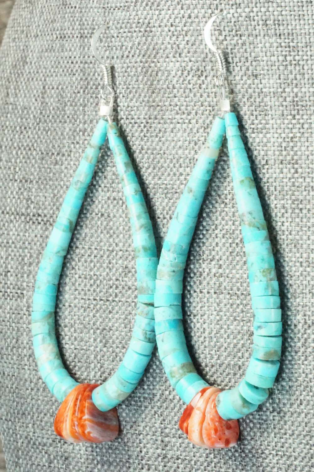 Turquoise, Spiny Oyster & Sterling Silver Earrings - Lupe Lovato