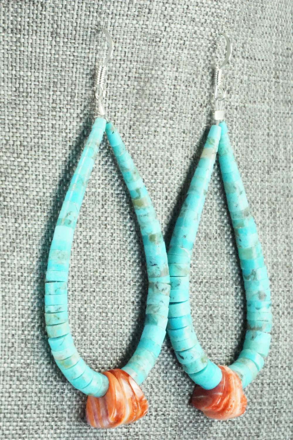 Turquoise, Spiny Oyster & Sterling Silver Earrings - Lupe Lovato
