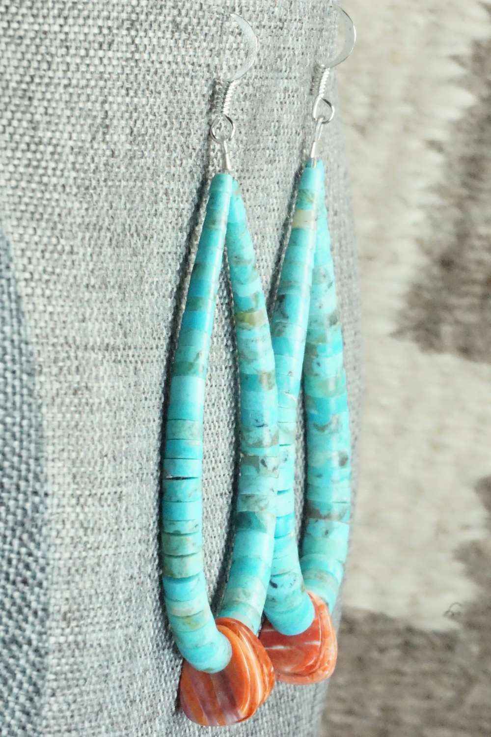 Turquoise, Spiny Oyster & Sterling Silver Earrings - Lupe Lovato