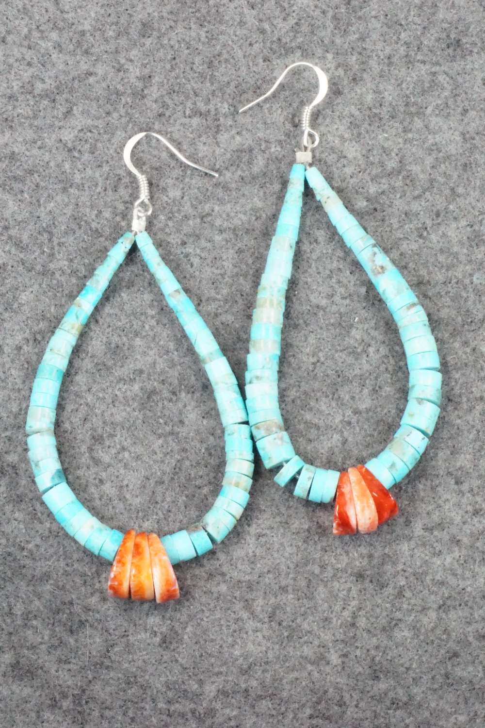 Turquoise, Spiny Oyster & Sterling Silver Earrings - Lupe Lovato