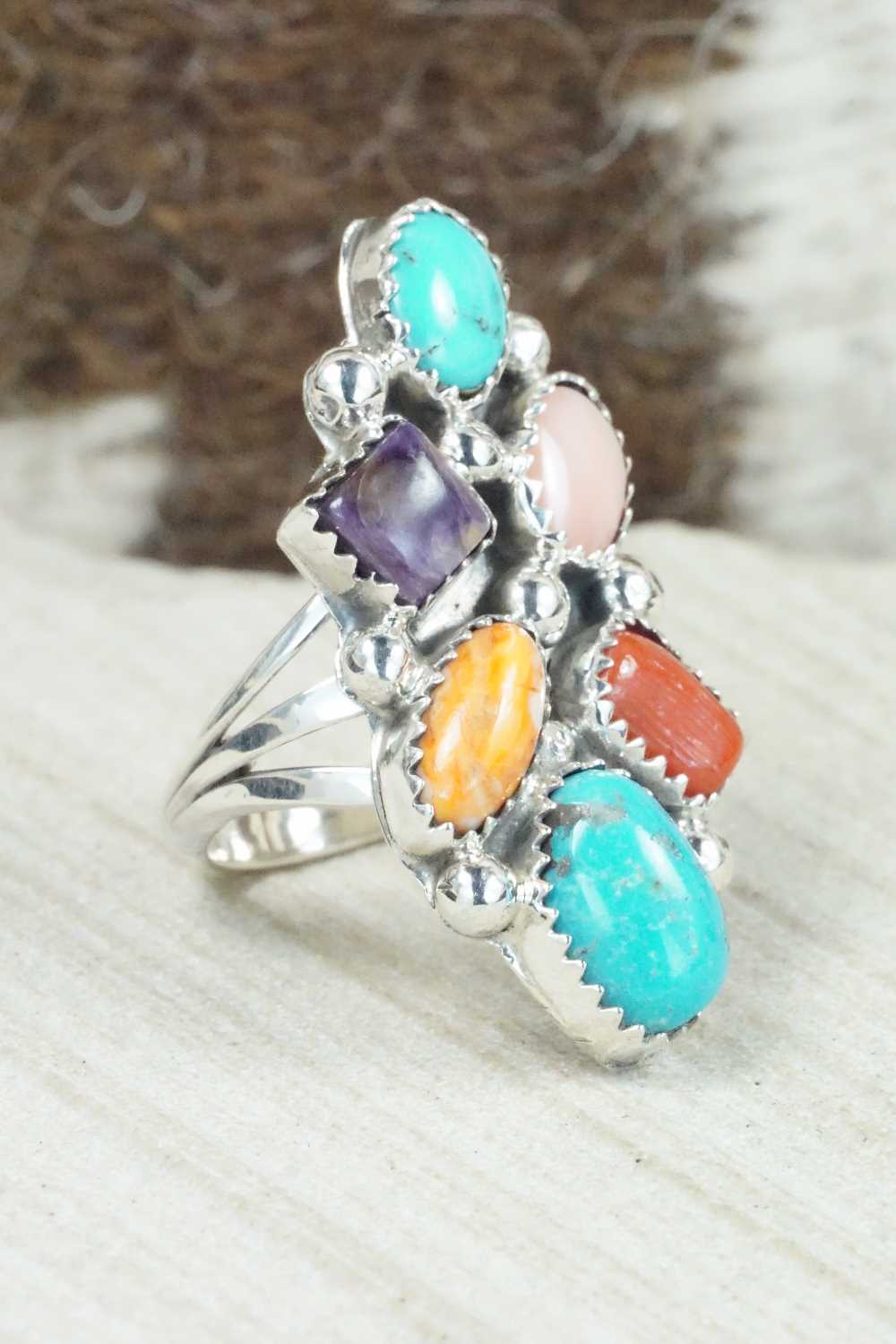 Multi Stone & Sterling Silver Ring - Roberta Begay - Size 7