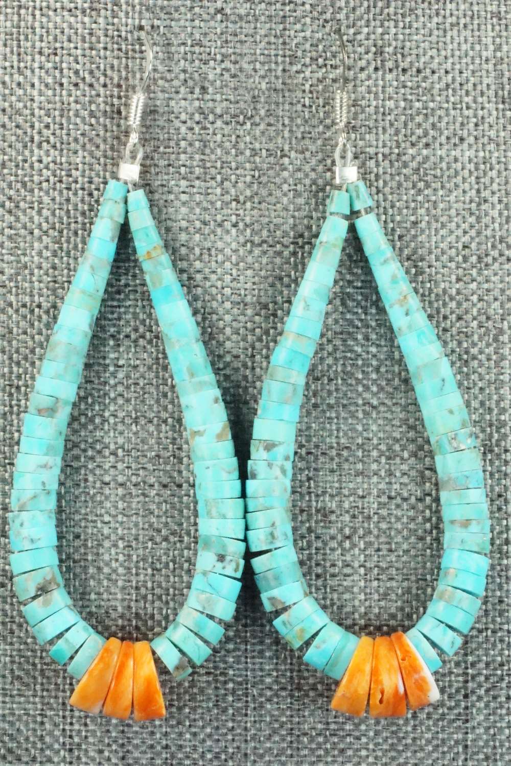 Turquoise, Spiny Oyster & Sterling Silver Earrings - Lupe Lovato
