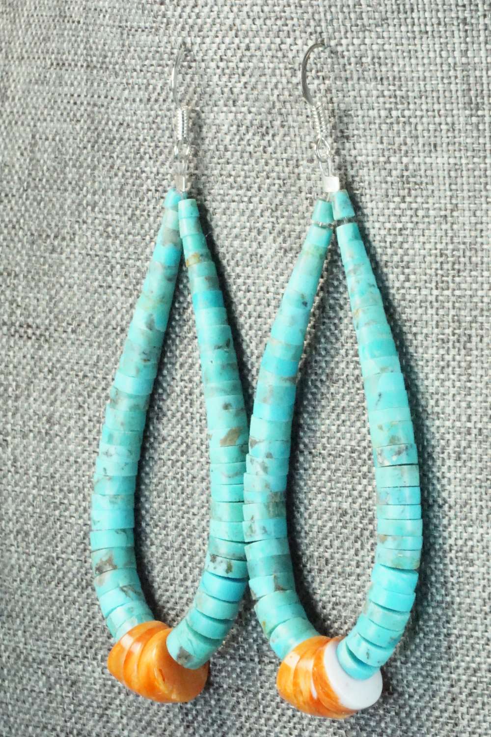 Turquoise, Spiny Oyster & Sterling Silver Earrings - Lupe Lovato