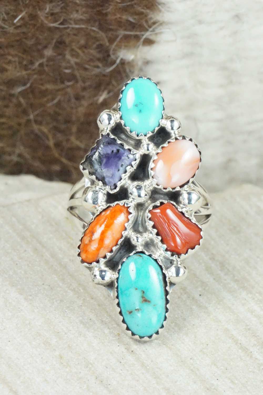 Multi Stone & Sterling Silver Ring - Roberta Begay - Size 8
