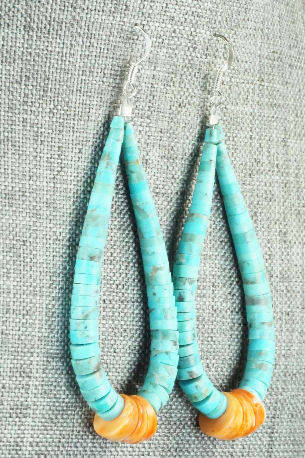 Turquoise, Spiny Oyster & Sterling Silver Earrings - Lupe Lovato