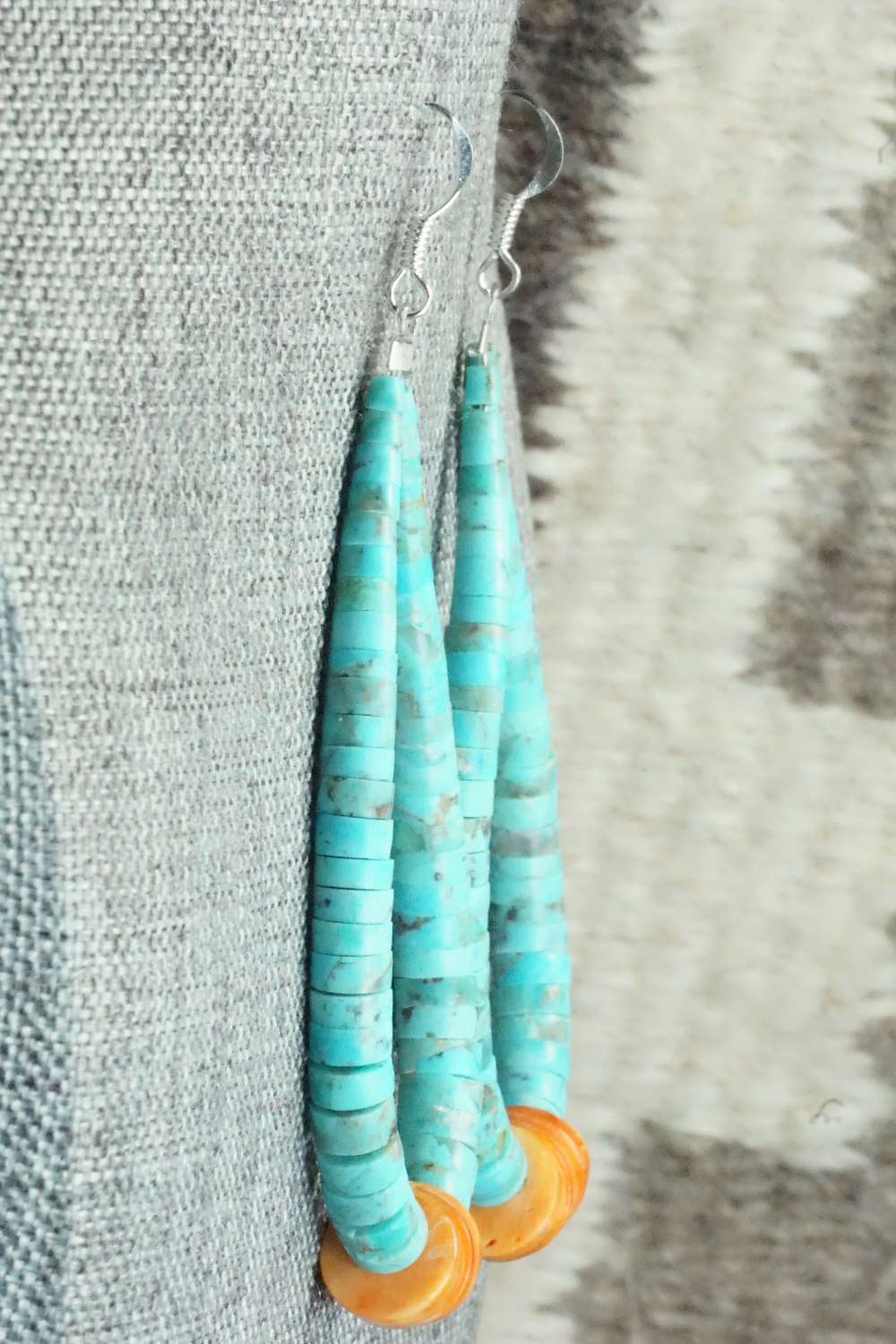 Turquoise, Spiny Oyster & Sterling Silver Earrings - Lupe Lovato