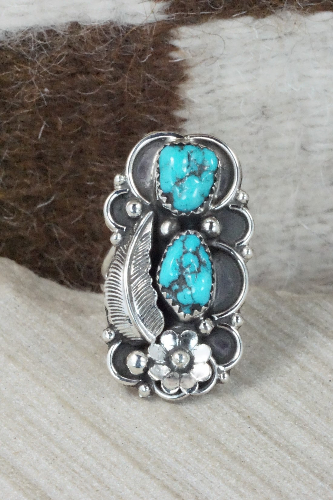 Turquoise & Sterling Silver Ring - Shirley Largo - Size 7.75
