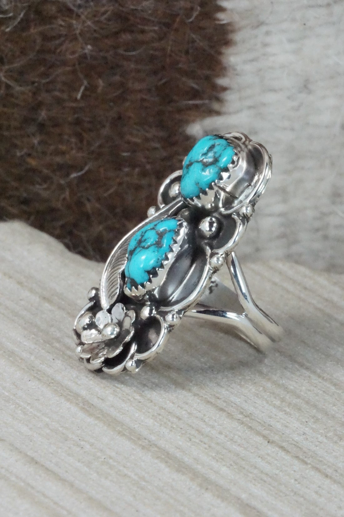 Turquoise & Sterling Silver Ring - Shirley Largo - Size 7.75