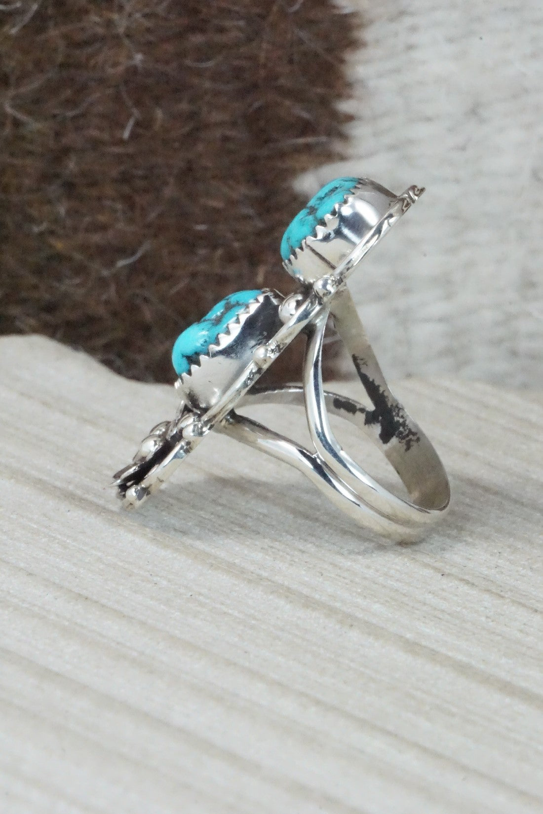 Turquoise & Sterling Silver Ring - Shirley Largo - Size 7.75