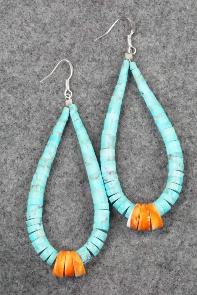 Turquoise, Spiny Oyster & Sterling Silver Earrings - Lupe Lovato