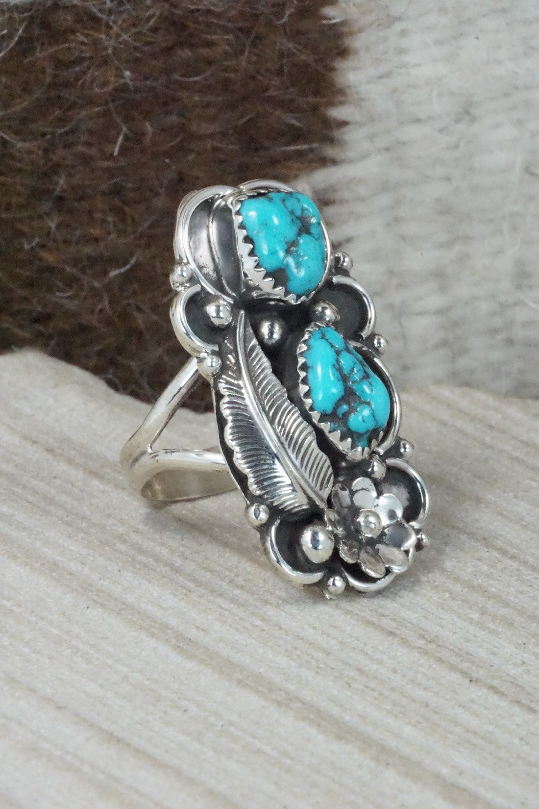 Turquoise & Sterling Silver Ring - Shirley Largo - Size 7.75