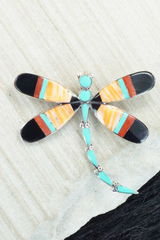 Multi Stone and Sterling Silver Inlay Pendant & Pin - Angus Ahiyite