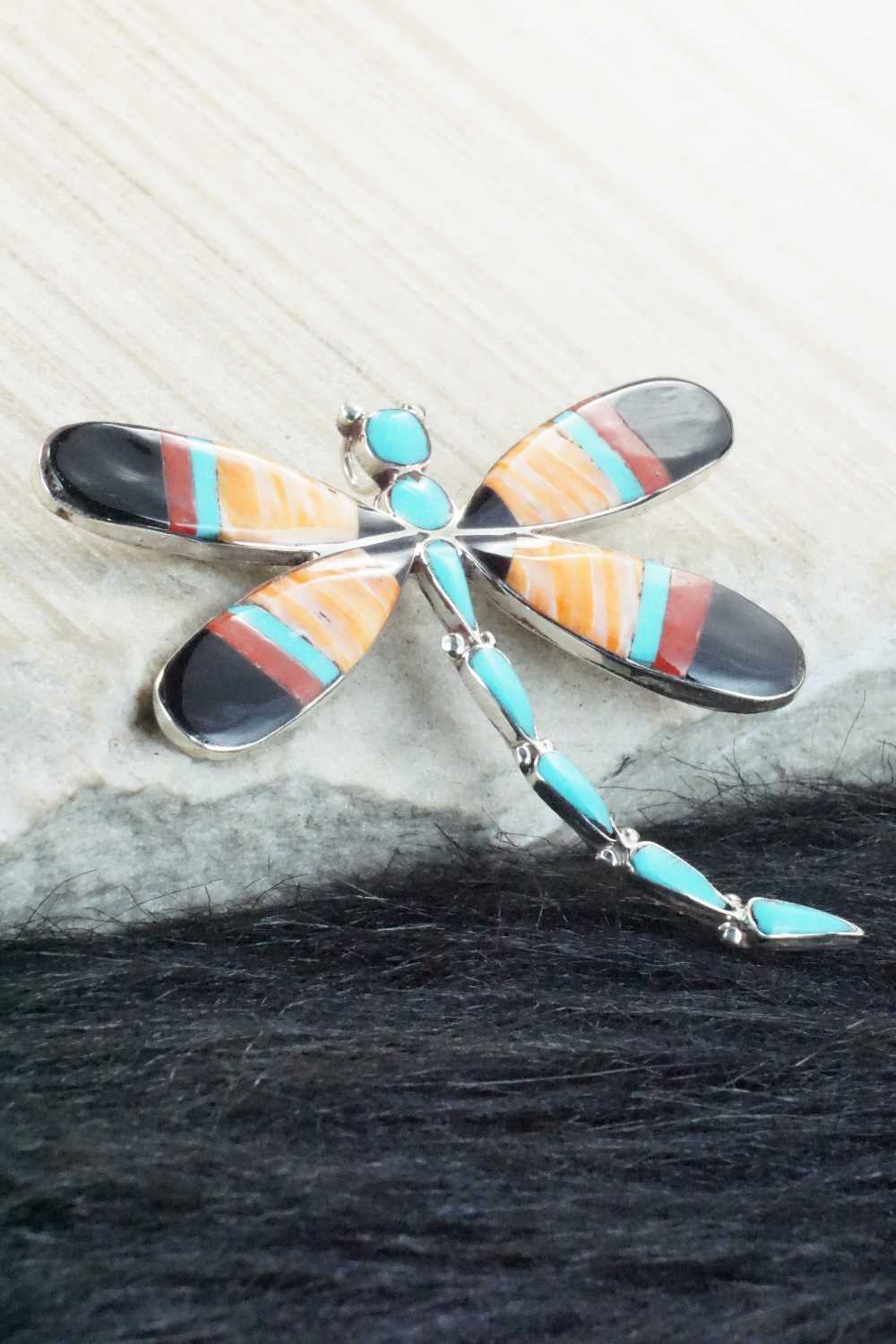 Multi Stone and Sterling Silver Inlay Pendant & Pin - Angus Ahiyite
