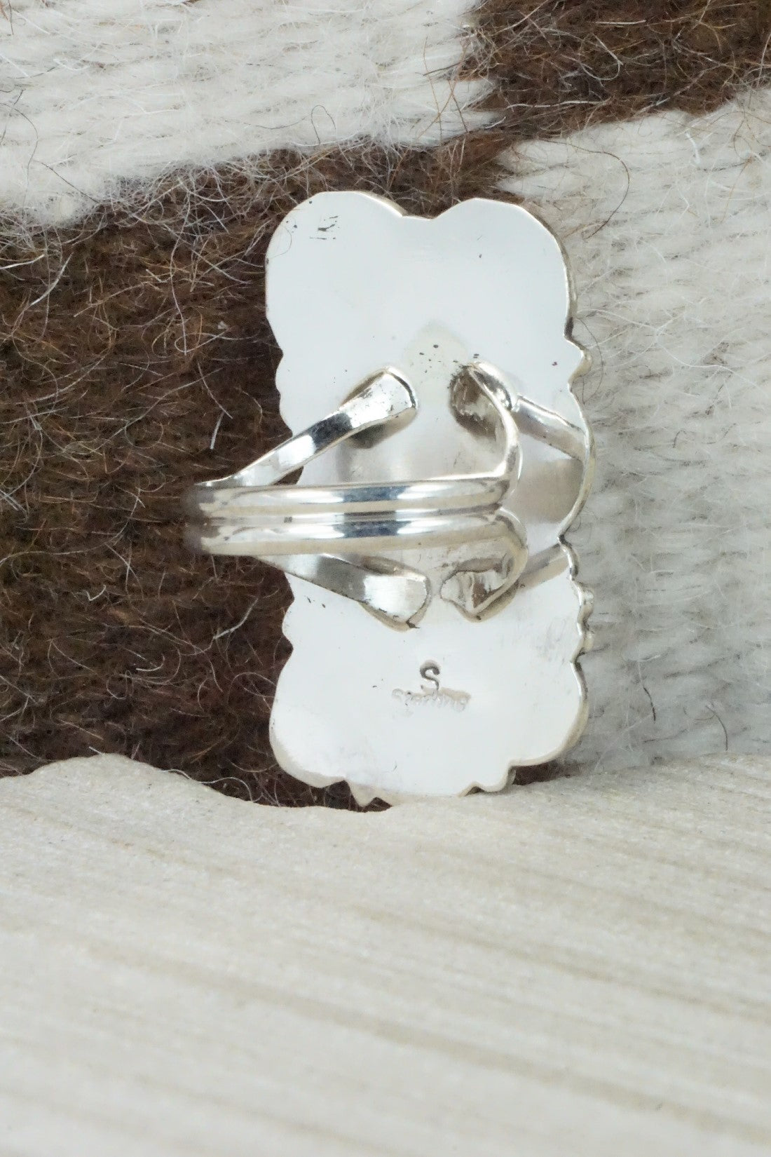 Turquoise, Coral & Sterling Silver Ring - Shirley Largo - Size 8
