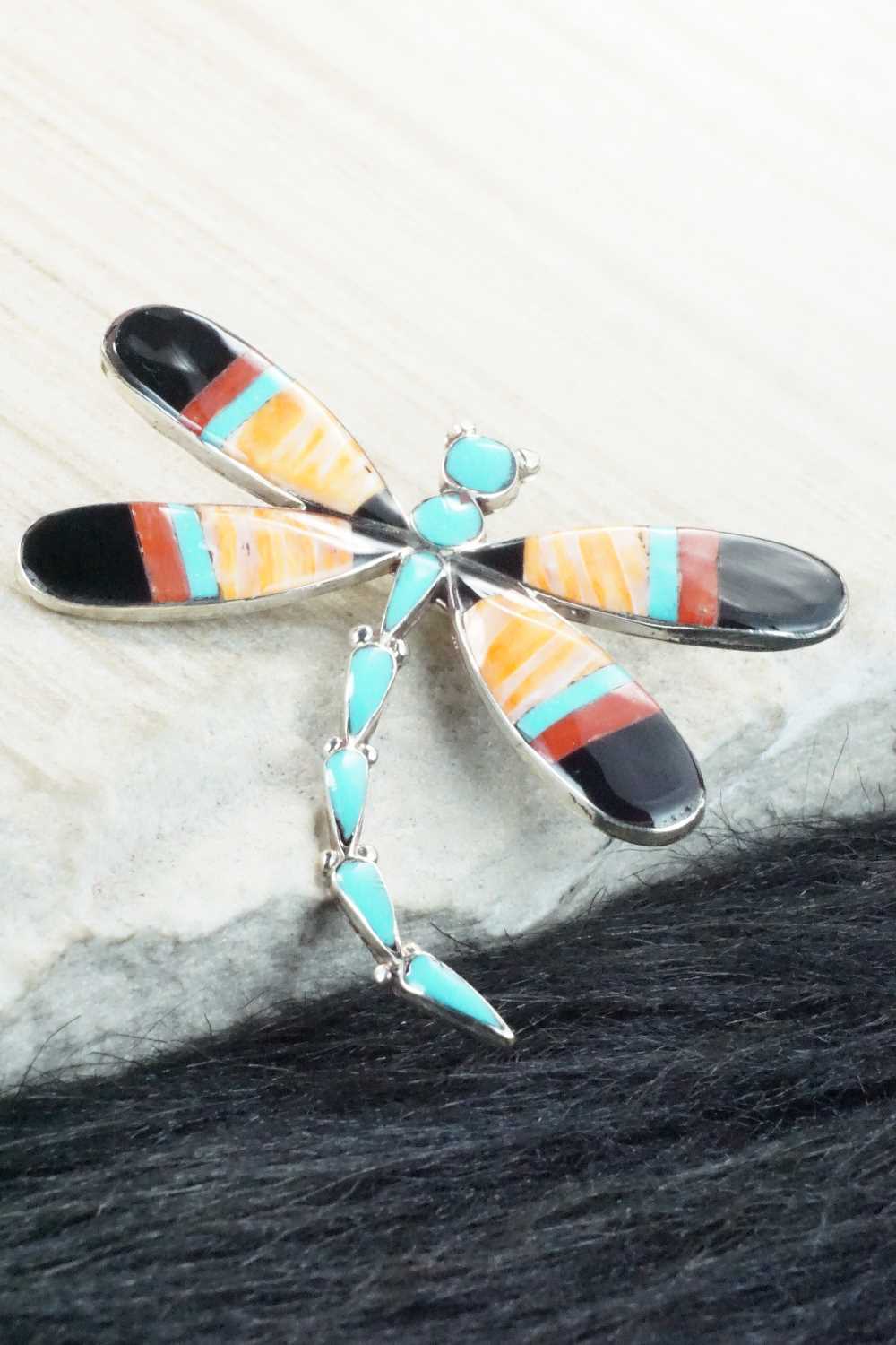 Multi Stone and Sterling Silver Inlay Pendant & Pin - Angus Ahiyite