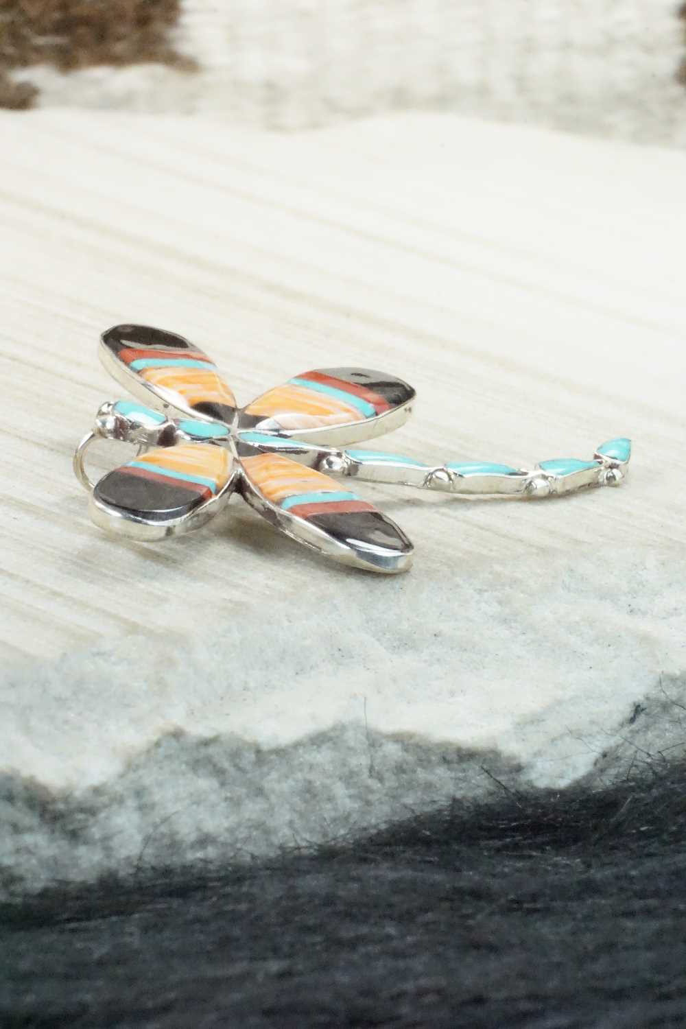 Multi Stone and Sterling Silver Inlay Pendant & Pin - Angus Ahiyite