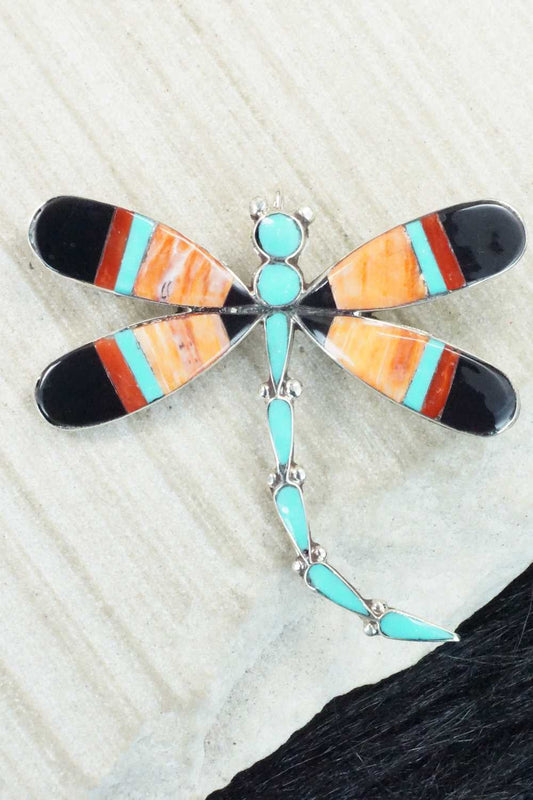 Multi Stone and Sterling Silver Inlay Pendant & Pin - Angus Ahiyite